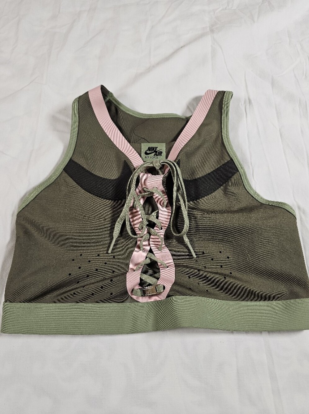 Nike Air Force 1 Women’s Olive & Pink Lace-Up Sports Bra Large